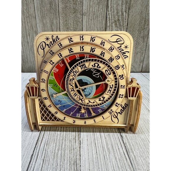 VTG Praha Prague 3D Astronomical Clock Designed Wooden Coasters Set 6 Souvenir - Picture 1 of 10